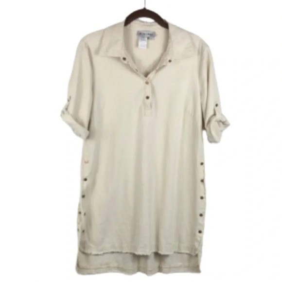 à la carte Dress Linen Cotton Blend Snap Button Fray Raw Hem Size Small - Picture 6 of 14